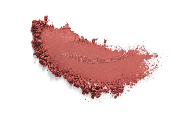 Göz farı örneği. Bronzlaştırıcı leke. Yüz makyaj pudrası dokusu. Terracotta göz farı felci beyaz arka planda izole edildi