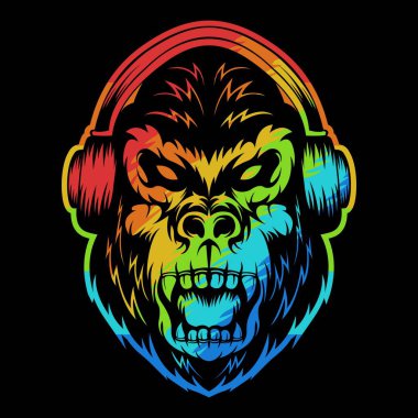 angry gorilla headphone colorful vector illustration clipart