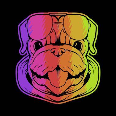 pug köpek kafası renkli vektör illüstrasyonu