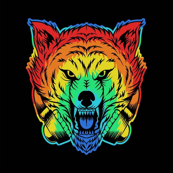 Angry Wolf Headphone Colorful — ストックベクタ