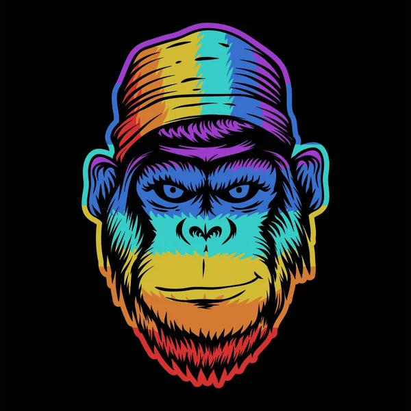 Maymun Kafası Gülümsemesi Renkli Vektör Çizimi — Stok Vektör