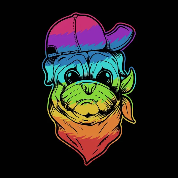 Pug Dog Şapkası Bandana Renkli Vektör Çizimi — Stok Vektör