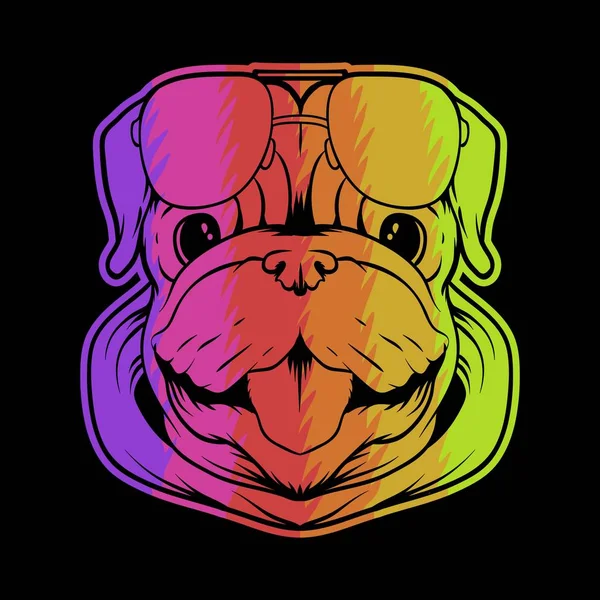 Cabeza Perro Pug Vector Colorido Ilustración — Vector de stock