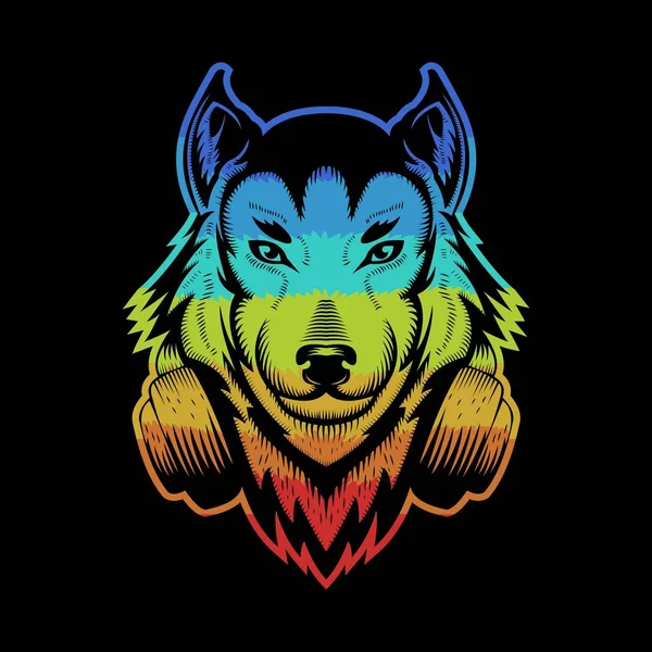 Wolf Ακουστικά Πολύχρωμο Διάνυσμα Εικονογράφηση — Διανυσματικό Αρχείο