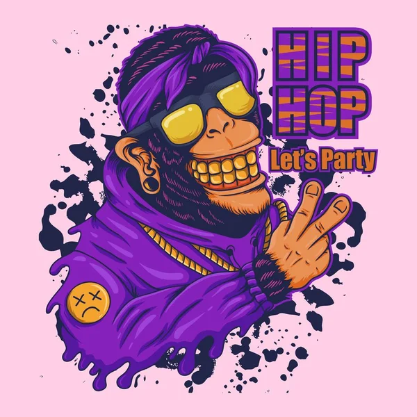 Affe Hip Hop Party Vektor Illustration Für Ihr Unternehmen Oder — Stockvektor