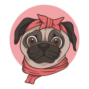 dişi Pug köpeği baş vektör çizimi şirketiniz veya markanız için