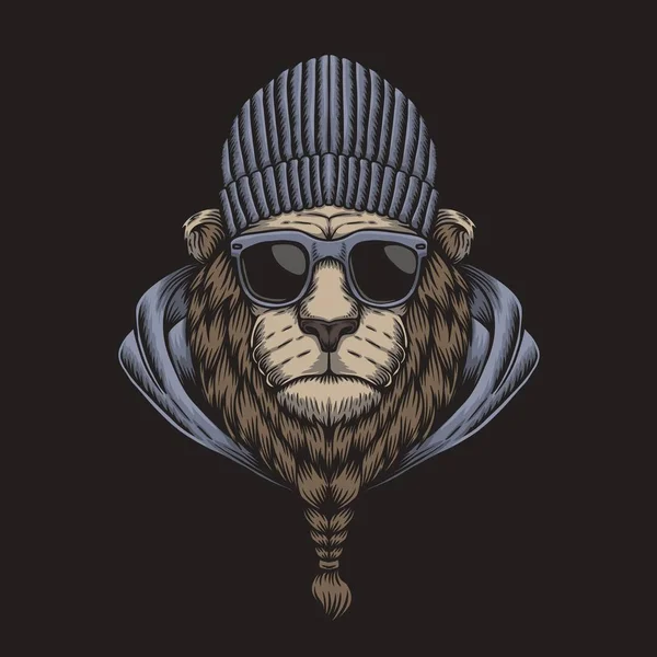 Lion Head Γυαλιά Διάνυσμα Εικονογράφηση Για Την Εταιρεία Εμπορικό Σήμα — Διανυσματικό Αρχείο