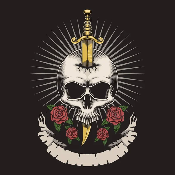 Skull Dagger Rose Vector Illustration Your Company Brand — 스톡 벡터