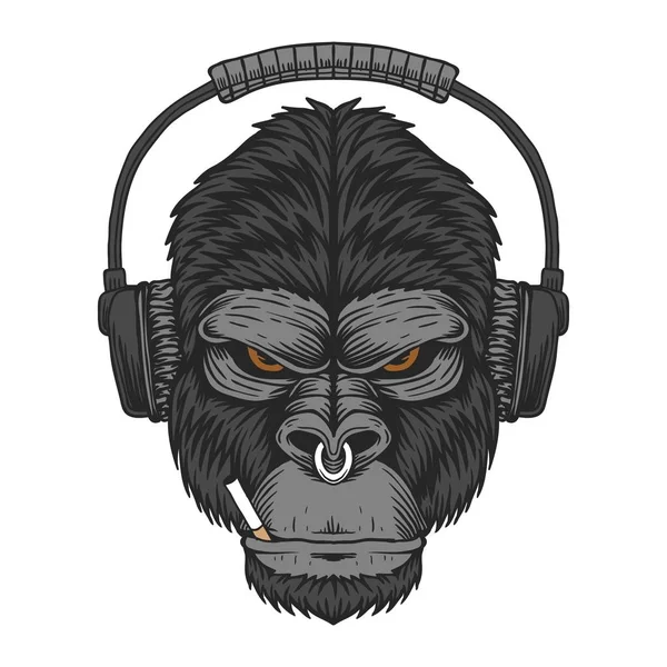 Gorilla Kopfhörer Zigarren Vektor Illustration Für Ihr Unternehmen Oder Ihre — Stockvektor