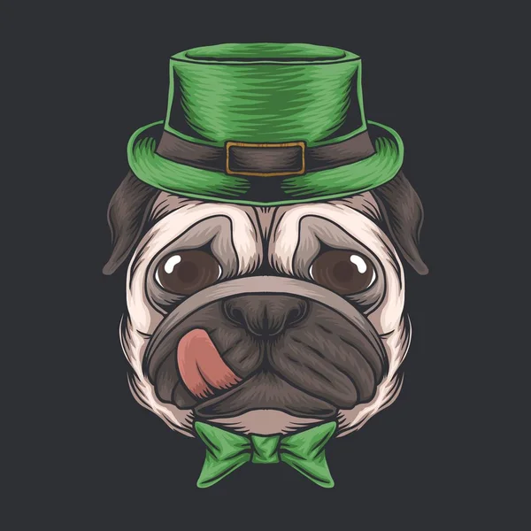 Cabeza Perro Pug Día San Patricio Vector Ilustración Para Empresa — Vector de stock