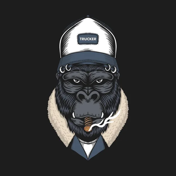 Gorilla Head Trucker Vector Illustration Your Company Brand - Stok Vektor