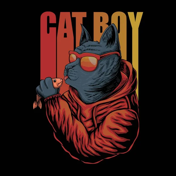 Cat Boy Γυαλιά Διάνυσμα Εικονογράφηση Για Την Εταιρεία Εμπορικό Σήμα — Διανυσματικό Αρχείο