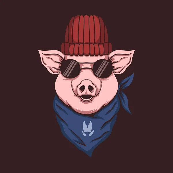 Ilustración Cabeza Cerdo Bandana — Vector de stock