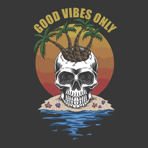 Skull Beach Good Vibes Only Vector Illustration Your Company Brand — Stock Vector