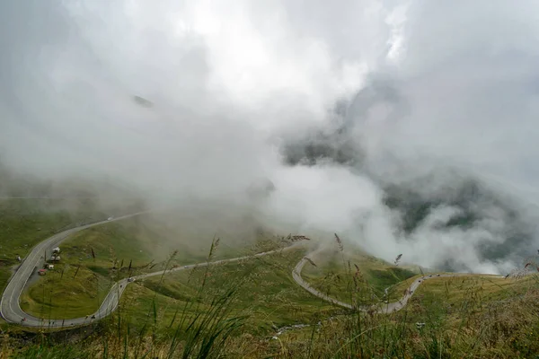 Road Crosses Fagaras Mountains Seen Fog Transfagarasan Romania Stock Photo