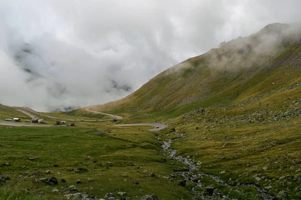 Road Crosses Fagaras Mountains Seen Fog Transfagarasan Romania Stock Image