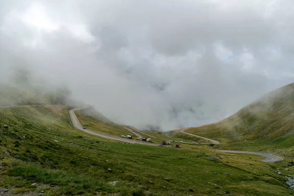 Road Crosses Fagaras Mountains Seen Fog Transfagarasan Romania Royalty Free Stock Photos