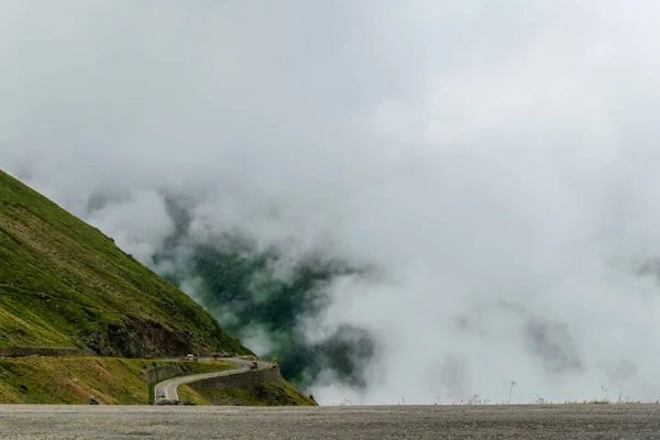 Road Crosses Fagaras Mountains Seen Fog Transfagarasan Romania Stock Picture