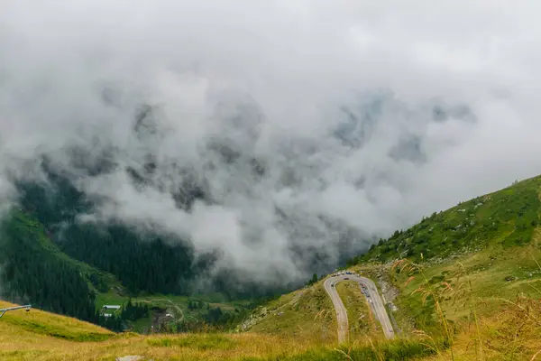 Road Crosses Fagaras Mountains Seen Fog Transfagarasan Romania Royalty Free Stock Images
