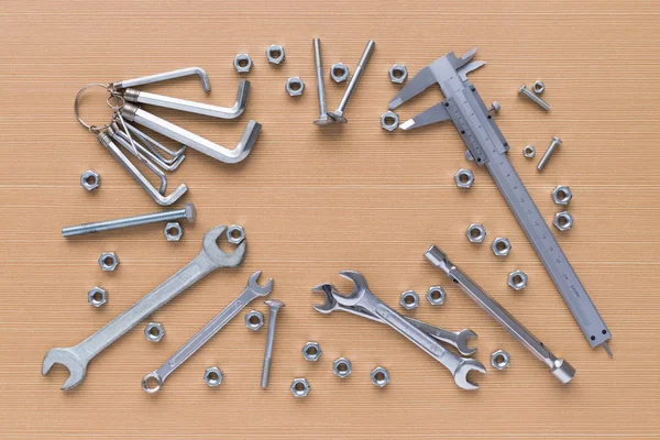 Set of tools on wooden background — Stock Photo, Image