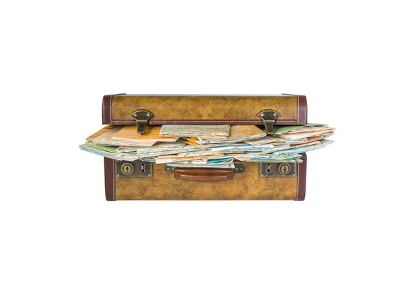 Suitcase with maps — ストック写真