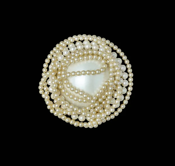 Strings Sea Pearls Lie Shape Circle Isolated Black Background View — Stock Photo, Image