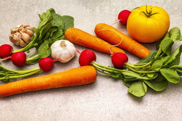 Surtido de verduras orgánicas frescas. Fondo de piedra de cocina de alimentos. Concepto alimentario vegetariano saludable (vegano) . — Foto de Stock