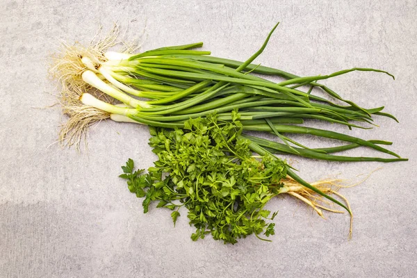 Fresh greens on a stone background — Stock Photo, Image