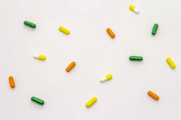 Assortment Pharmaceutical Tablets Capsules Pills Isolated White Background Treatment Various — Stock fotografie
