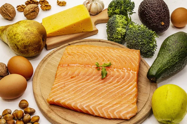 Trendy Ketogenic Dieta Produse Set Vegetariană Keto Scăzut Carbohidrați Nutriție — Fotografie, imagine de stoc