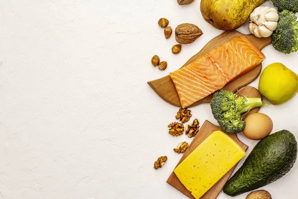 Trendi Ketogén Étrend Termékek Készlet Vegetáriánus Keto Alacsony Szénhidráttartalmú Táplálkozás — Stock Fotó