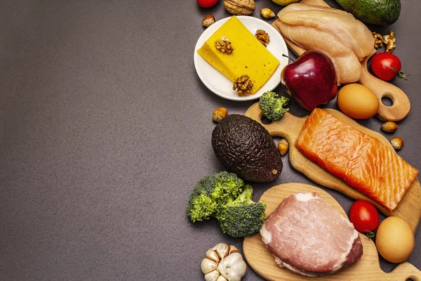 Trendy Ketogenic Dieta Produse Set Paleo Pegan Low Carbohidrati Nutritie — Fotografie, imagine de stoc