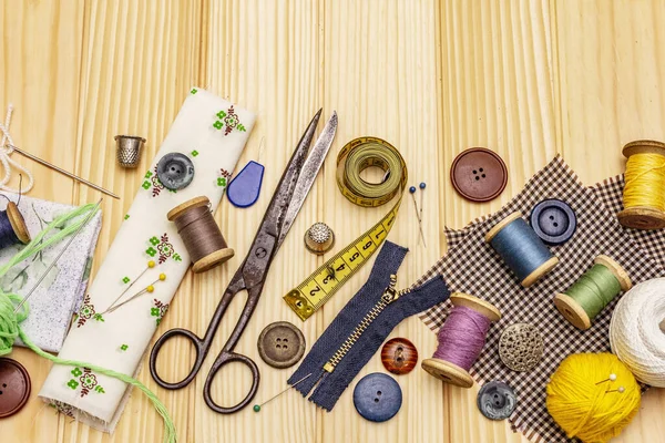 Handmade Diy Concept Set Tools Materials Sewing Stay Home Quarantine — Stock Photo, Image