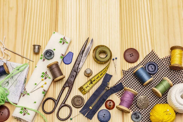 Handgemachtes Diy Konzept Set Von Werkzeugen Und Materialien Zum Nähen — Stockfoto