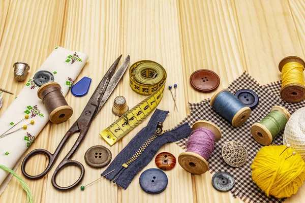 Handmade Diy Concept Set Tools Materials Sewing Stay Home Quarantine — Stock Photo, Image