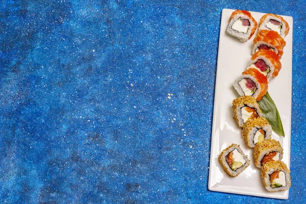 Assorted Sushi Set Japanese Korean Roll Different Fresh Ingredients Nautical — Stock Photo, Image