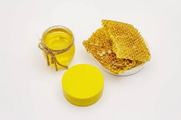 Honey Beeswax Honeycombs Isolated White Background Sweet Healthy Bee Products — Stock Photo, Image