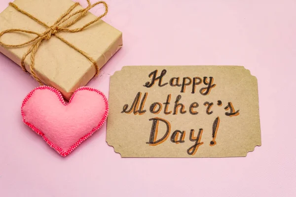 Tarjeta Felicitación Para Día Las Madres Felices Etiqueta Corazones Fieltro — Foto de Stock