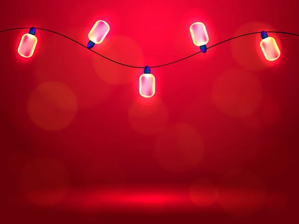 Girlande Mit Glühbirnen Auf Rotem Hintergrund Vektor Stock Illustration Für — Stockvektor