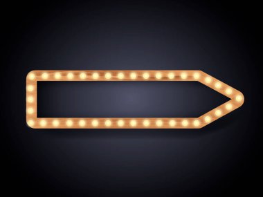 Duvarında ampuller olan kahverengi ahşap işaret panosu. Kart için vektör hisse çizimi