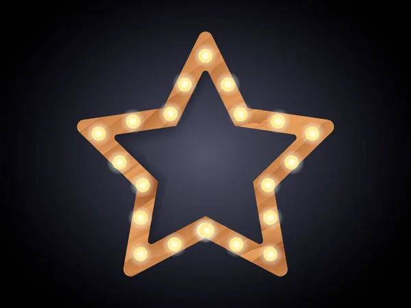 Moldura Estrela Madeira Marrom Com Lâmpadas Uma Parede Ilustração Estoque — Vetor de Stock