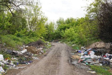 Yol boyunca spontane çöp yığını.