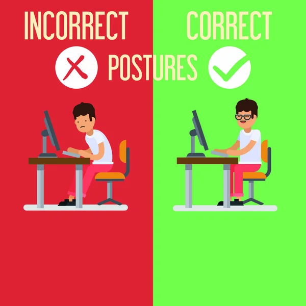 Posturas correctas e incorrectas — Archivo Imágenes Vectoriales