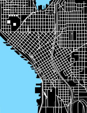 Seattle siyah beyaz vektör harita