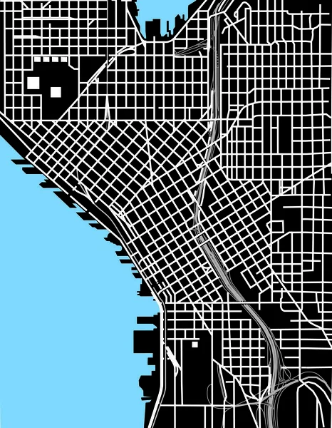 Seattle carte vectorielle en noir et blanc — Image vectorielle