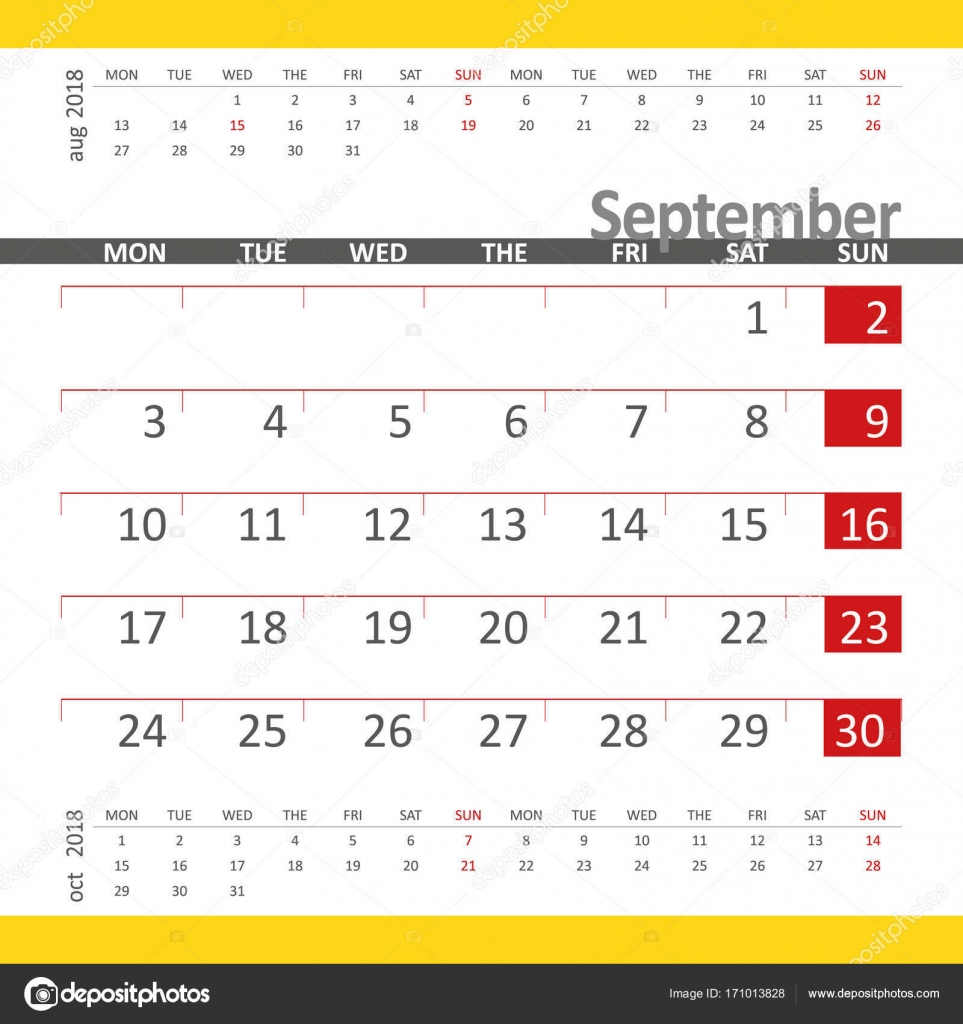Kalenderblatt September 2018 mit vorhergehendem und ...