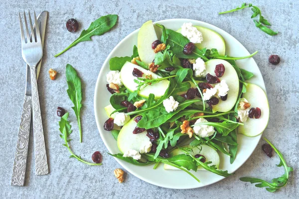 Salade Pommes Avec Roquette Fromage Cottage Canneberges Séchées Salade Pour — Photo