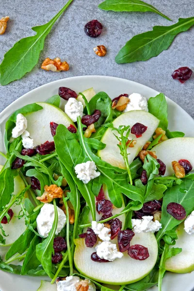 Apple Salad Arugula Cottage Cheese Dried Cranberries Salad Keto Diet — Stock Photo, Image