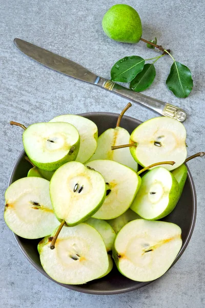 Fresh Juicy Pears Bowl Halves Pears Bowl Fresh Pear Harvest — Stock Photo, Image