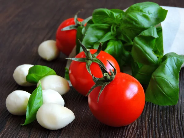 Lahodný Salát Mozzarellovými Kuličkami Přípravky Vaření Salátu Caprese Italské Subjekty — Stock fotografie